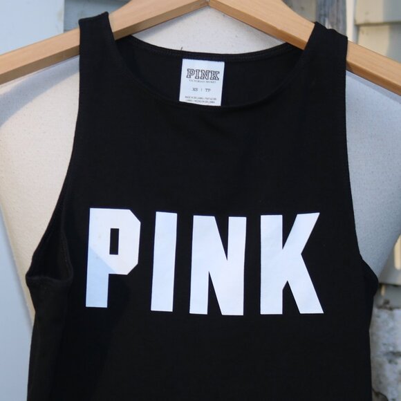 Victoria's Secret PINK Black Sleeveless Tank Logo Bodysuit Sz XS - Picture 4 of 6